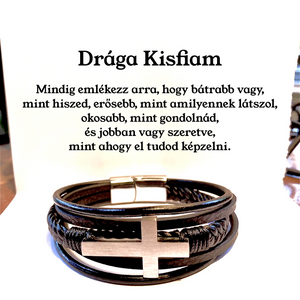 H77 - Bőr KARKÖTŐ(Kereszt) - Drága Kisfiam - Minddig emlékezz rá, hogy mennyire szeretlek❤
