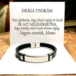 Bőr KARKÖTŐ❤ - Drága Unokám - Nagyon szeretlek, Mama B11 - egyedinyaklanc.hu