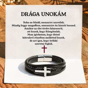 Bőr KARKÖTŐ(Kereszt)❤ - Drága Unokám - Soha ne feledd, mennyire szeretlek A11 - egyedinyaklanc.hu