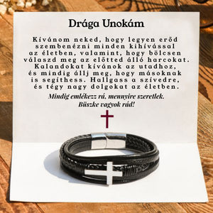 Fekete Bőr KARKÖTŐ - Drága Unokám - Büszke vagyok rád ❤ A122 - egyedinyaklanc.hu
