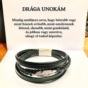 Fekete Bőr KARKÖTŐ - Drága Unokám - Mindig Emlékezz ❤ P34 - egyedinyaklanc.hu