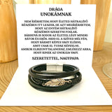 Fekete Bőr KARKÖTŐ(Tollas) - Drága Unokám❤ P89 - egyedinyaklanc.hu